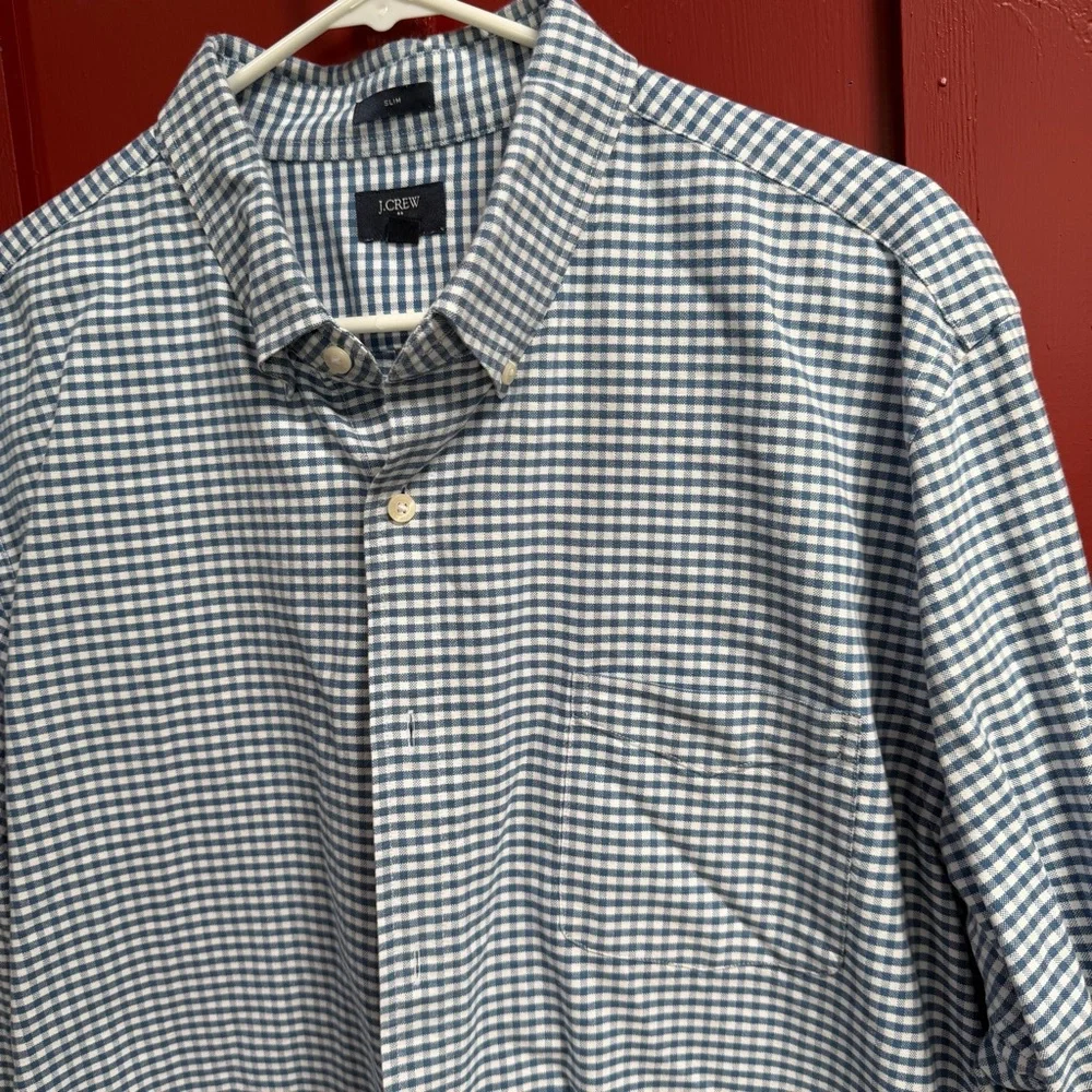 J. Crew Men's Navy and White Gingham Button-Down Shirt